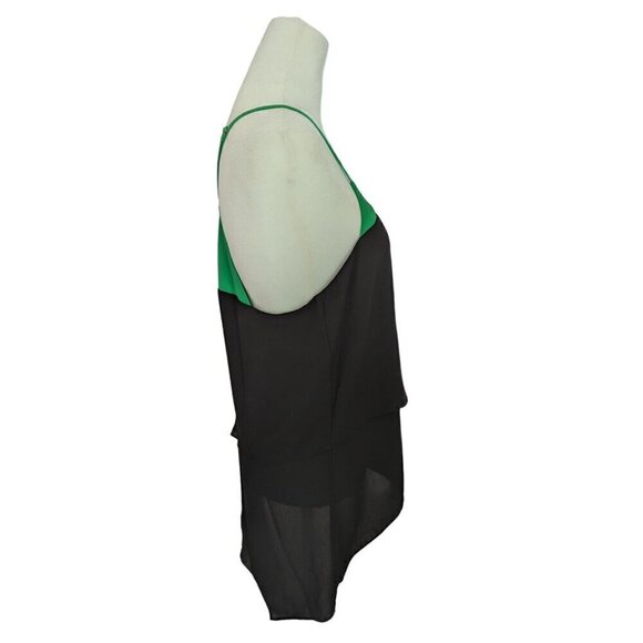 BCBGMaxazria Mika Black Green Asymmetric Tiered Racerback Tank - Picture 3 of 9